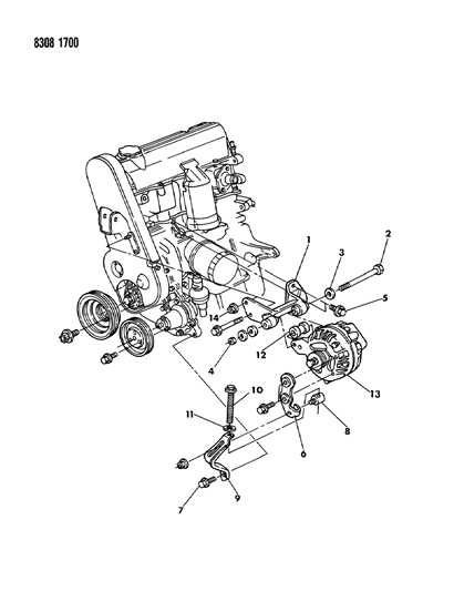 1989 Dodge Dakota Alternator & Mounting Diagram 1 - Thumbnail