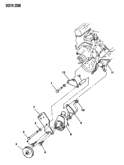 1990 Dodge D150 Pump Mounting - Power Steering Diagram 1 - Thumbnail