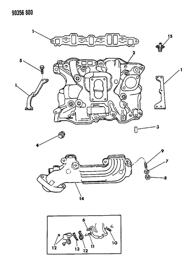 1990 Dodge Ram Wagon Manifolds - Intake & Exhaust Diagram 1 - Thumbnail