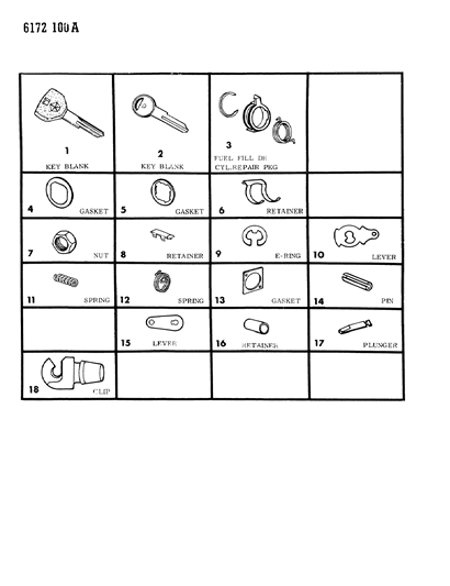 1986 Chrysler LeBaron Base Lock Cylinders & Keys Diagram