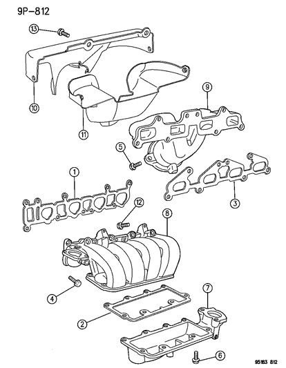 1995 Dodge Neon Manifolds - Intake & Exhaust Diagram 1 - Thumbnail