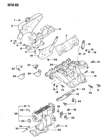 1990 Dodge Colt Manifold - Intake & Exhaust Diagram 1 - Thumbnail