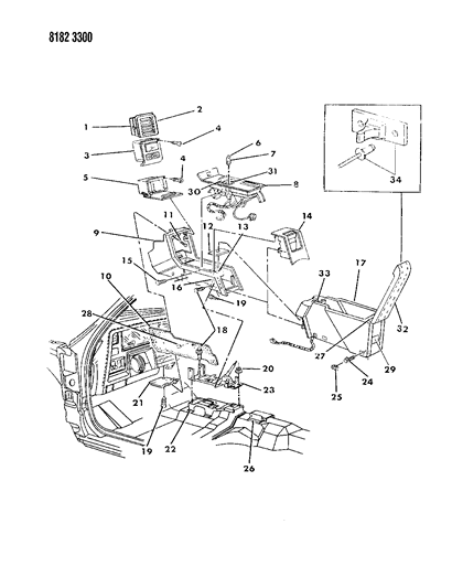 1988 Chrysler LeBaron GTS Console Diagram