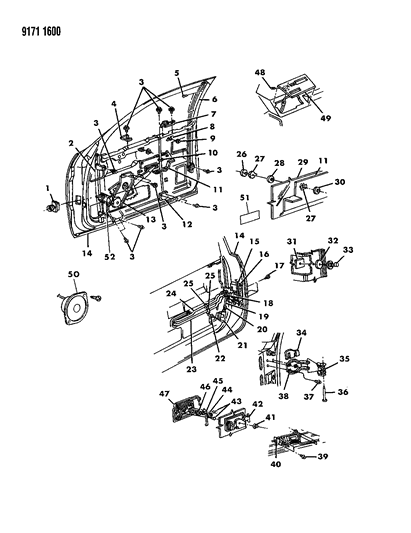 1989 Chrysler LeBaron GTC Door, Front Complete Less Weatherstrip And Runs Diagram