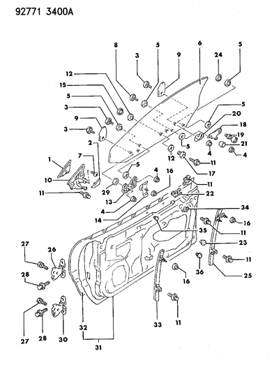 1994 Dodge Stealth Bolt And Washer Front Door Hinge Mounting M8X28 Diagram for MU240121
