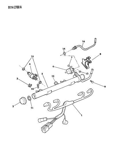 1989 Chrysler TC Maserati Fuel Rail & Related Parts Diagram 2 - Thumbnail