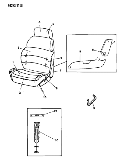 1991 Chrysler LeBaron GTC Front Seat Diagram 1 - Thumbnail