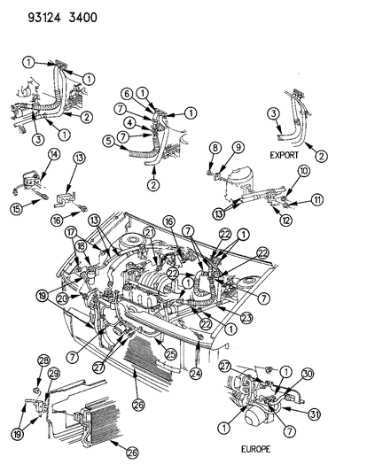 1993 Dodge Caravan Plumbing - A/C & Heater Diagram 3 - Thumbnail