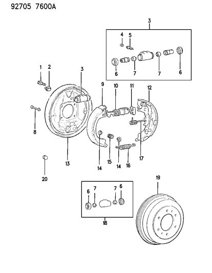 1993 Dodge Ram 50 Cylinder, Wheel, Left, 1987, Rear Diagram for MB238829