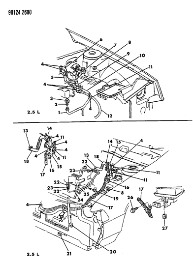 1990 Chrysler LeBaron Sedan Plumbing - A/C & Heater Diagram 1 - Thumbnail