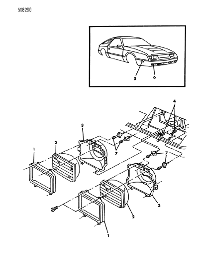 1985 Chrysler Laser Lamps - Front Diagram 2 - Thumbnail