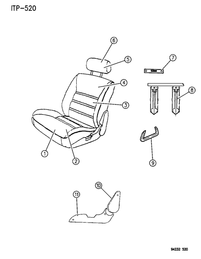 1994 Dodge Shadow Front Seat Diagram 1 - Thumbnail