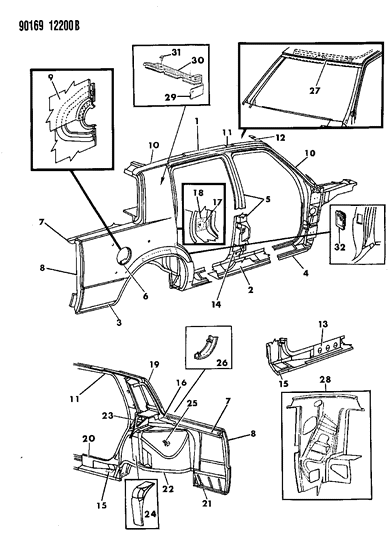 1990 Chrysler New Yorker Base Model Body Side & Quarter Panel Diagram