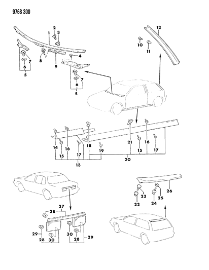 1989 Dodge Colt Mouldings - Exterior View Diagram 1 - Thumbnail