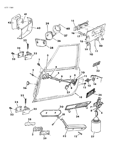 1984 Chrysler New Yorker Door, Front Shell, Control And Hardware Diagram