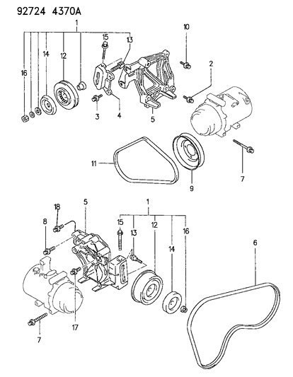 1994 Dodge Colt Mounting - A/C Compressor Diagram 1 - Thumbnail