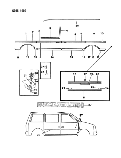 1986 Dodge Caravan Mouldings & Ornamentation - Exterior View Diagram 2 - Thumbnail