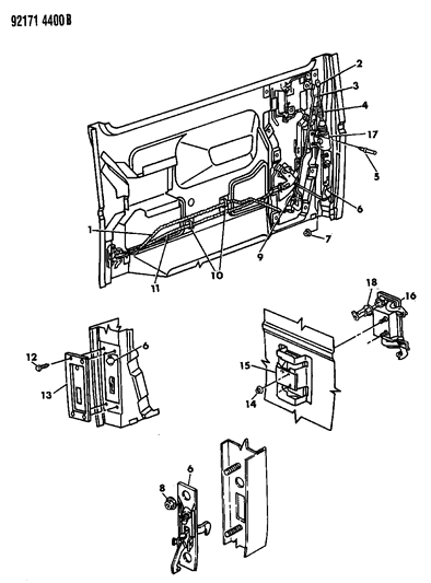 1992 Dodge Caravan Door, Sliding Exterior Handle & Links Diagram