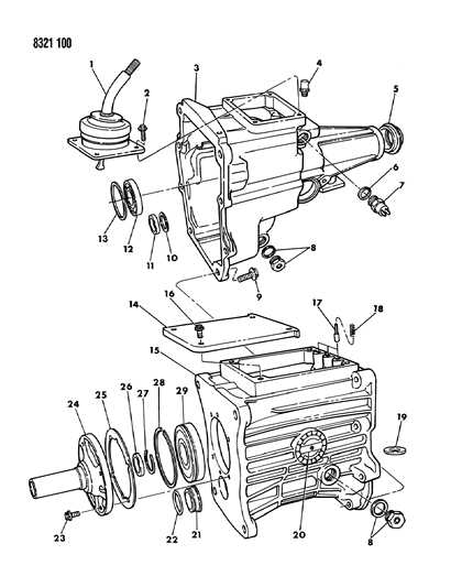 1989 Dodge D150 Transmission Case, Extension & Miscellaneous Parts Diagram