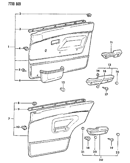 1988 Dodge Colt Door Trim Panel & Armrest Diagram