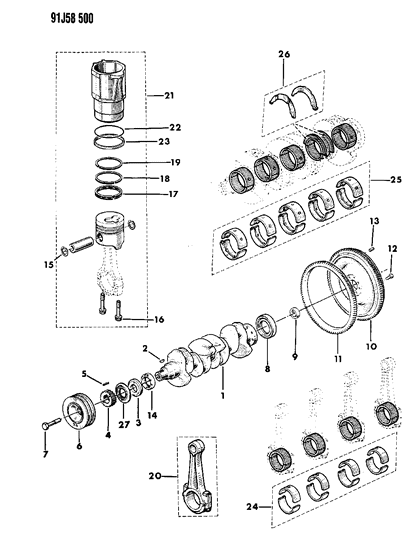 1993 Jeep Cherokee Crankshaft & Piston Diagram 1 - Thumbnail