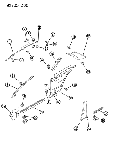 1994 Dodge Colt Interior Mouldings Diagram
