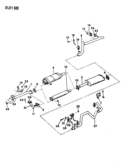 1984 Jeep Wagoneer Muffler And Tailpipe Assembly 1990 Diagram for E0022502