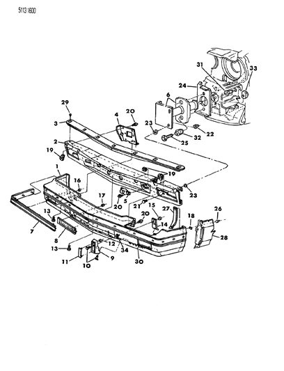 1985 Chrysler Executive Limousine Bumper, Front Diagram 1 - Thumbnail