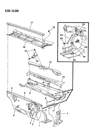 1986 Chrysler LeBaron GTS Cowl & Dash Panel Diagram
