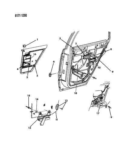 1988 Dodge Shadow Door, Rear Glass, Regulator And Locks Diagram