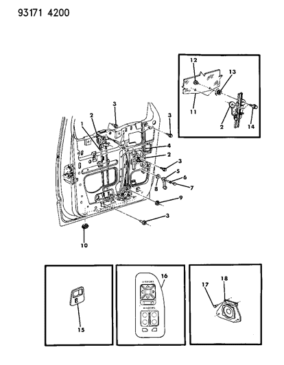 1993 Dodge Caravan Door, Front Glass, Regulator & Speaker Diagram