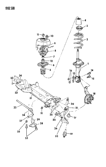 1989 Dodge Spirit Suspension - Front Diagram