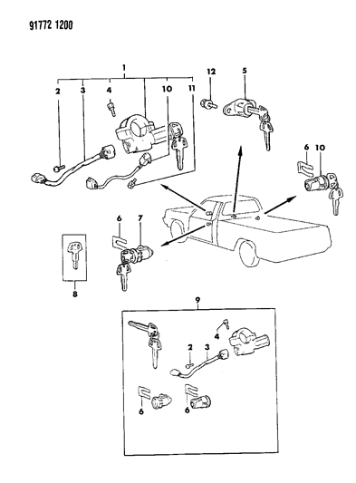 1991 Dodge Ram 50 Ignition Lock Cylinder Diagram for MB415752