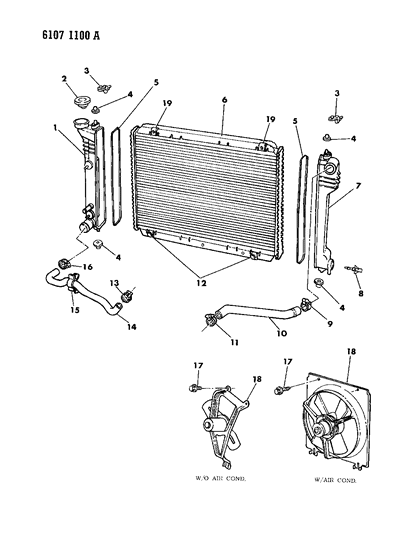 1986 Chrysler LeBaron Base Radiator & Related Parts Diagram