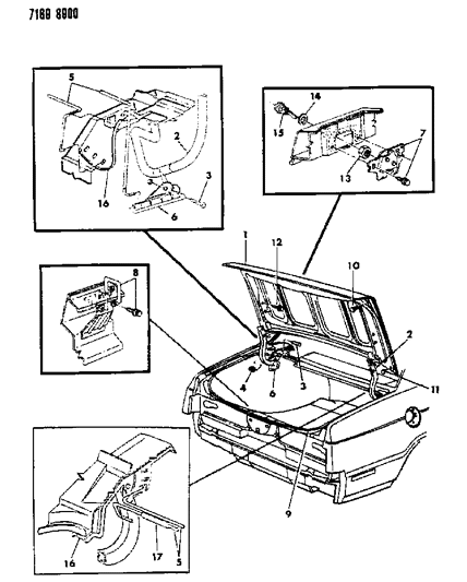 1987 Dodge 600 Sedan Deck Lid Diagram