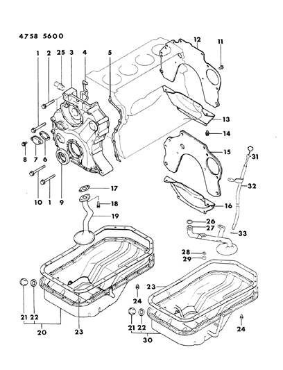 1984 Dodge Conquest Oil Pan & Timing Cover Diagram 1 - Thumbnail