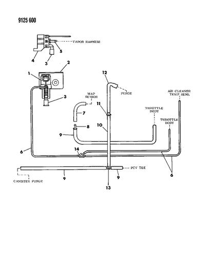 1989 Chrysler TC Maserati Emission Hose Harness Diagram 1 - Thumbnail