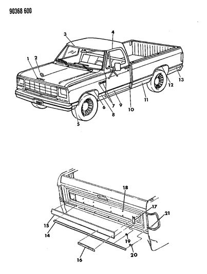 1990 Dodge D150 Mouldings & Ornamentation Diagram 1 - Thumbnail
