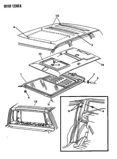 1990 Chrysler New Yorker Base Model Sunroof & Roof Panel Diagram