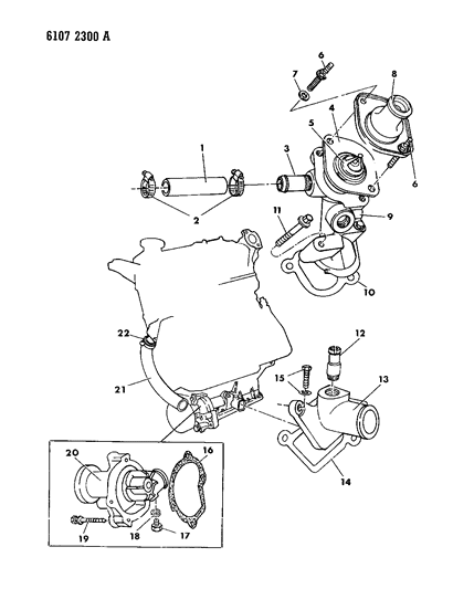 1986 Chrysler LeBaron Base Water Pump & Related Parts Diagram 1 - Thumbnail