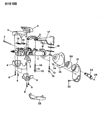 1991 Chrysler LeBaron Sedan Column, Steering, Upper And Lower Diagram