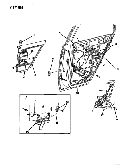 1991 Dodge Shadow Door, Rear Glass, Regulator And Locks Diagram