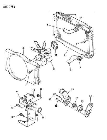 1989 Dodge D150 Radiator & Related Parts Diagram 2 - Thumbnail