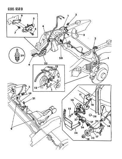 1987 Dodge Dakota Tee, Front To Rear Brake Tubes Diagram for 1141472