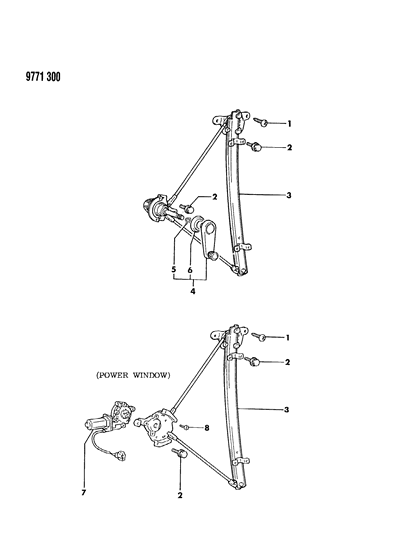 1989 Dodge Colt Door, Front Glass & Regulators Diagram