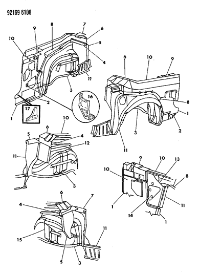 1992 Chrysler LeBaron GTC Quarter Panel Diagram 2 - Thumbnail