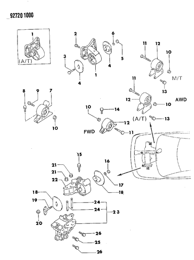 1994 Dodge Colt Engine Mounts & Supports Diagram 1 - Thumbnail