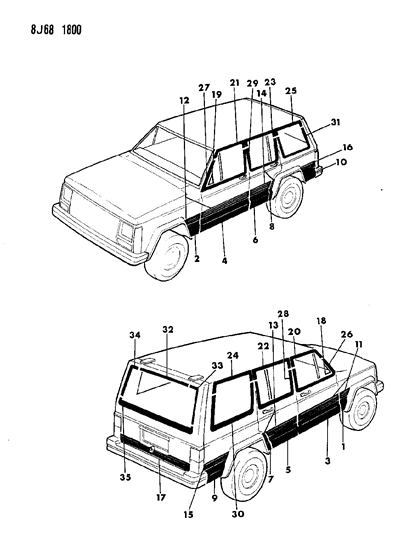 1987 Jeep Cherokee Decals, Exterior Diagram 6 - Thumbnail