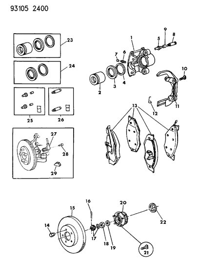 1993 Chrysler LeBaron GTC Brakes, Front With Rear Disc Brakes Diagram