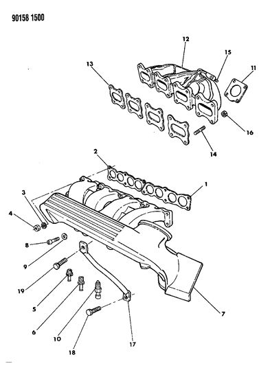 1990 Chrysler TC Maserati Manifolds - Intake & Exhaust Diagram 1 - Thumbnail